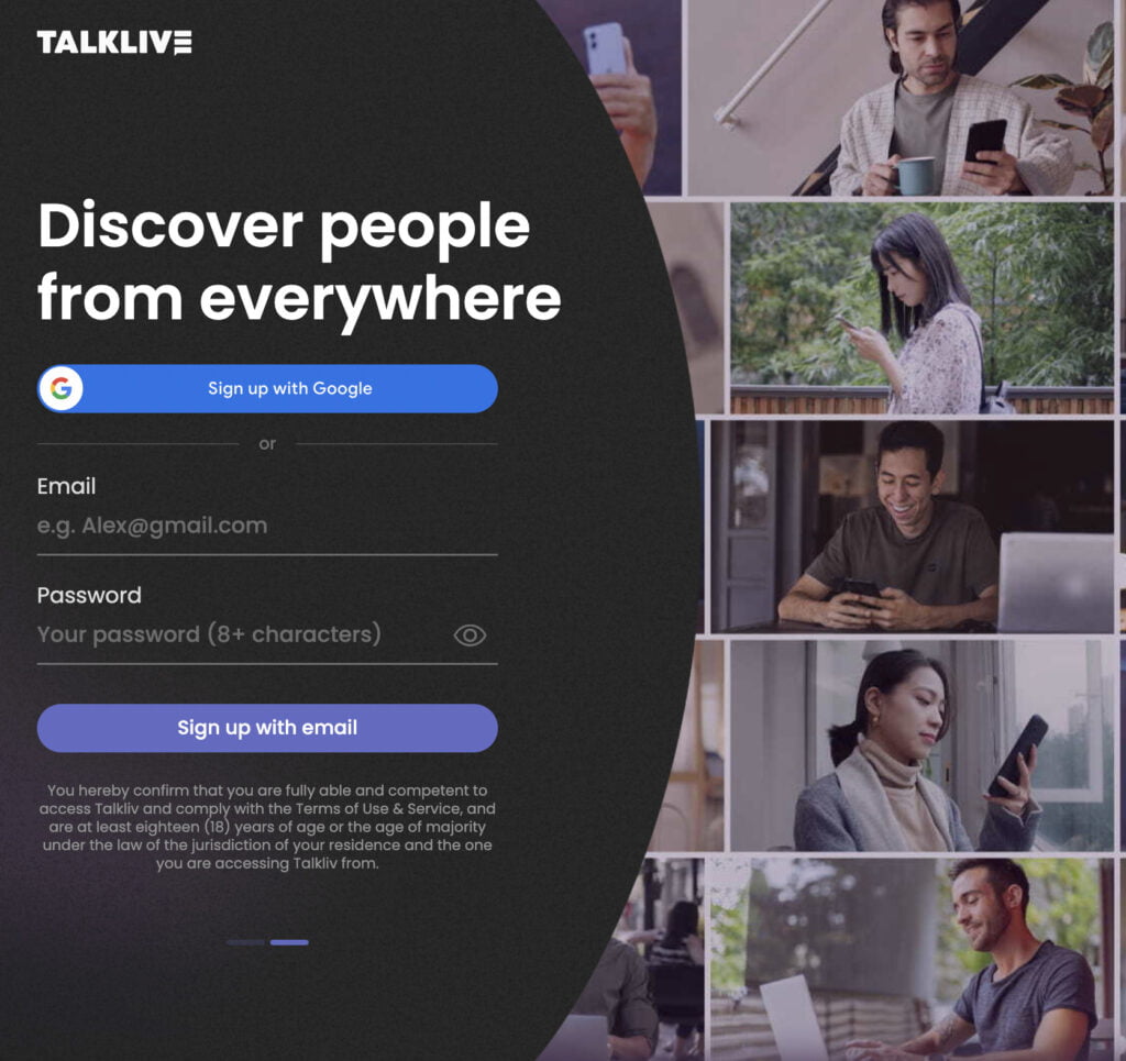 Easy two-step registration TalkLiv