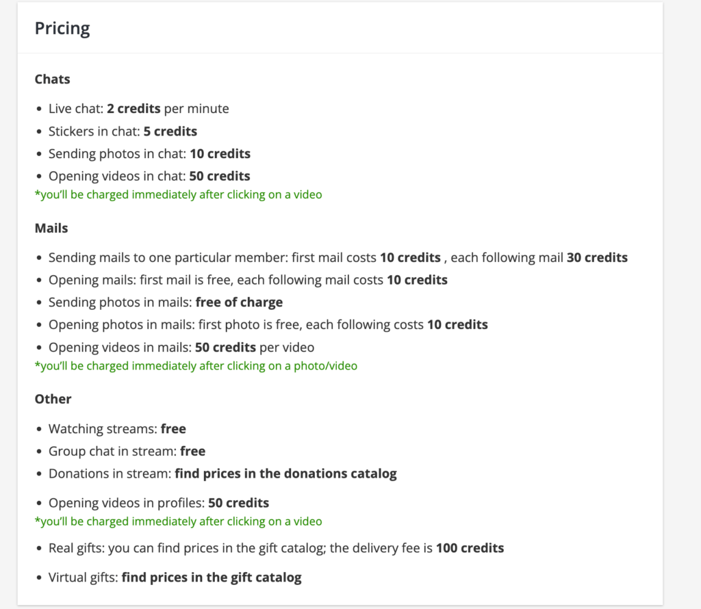 Paid services TalkLiv