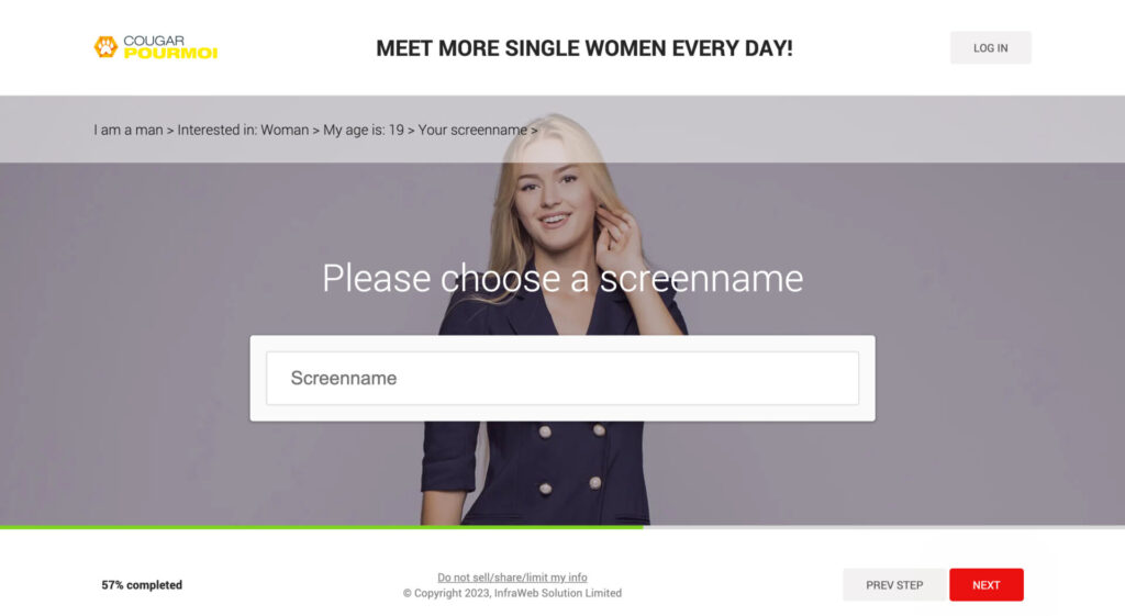 Signing up for Cougar Pour Moi