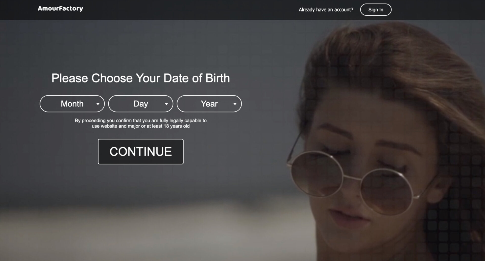 Signing up at the Amour Factory dating site